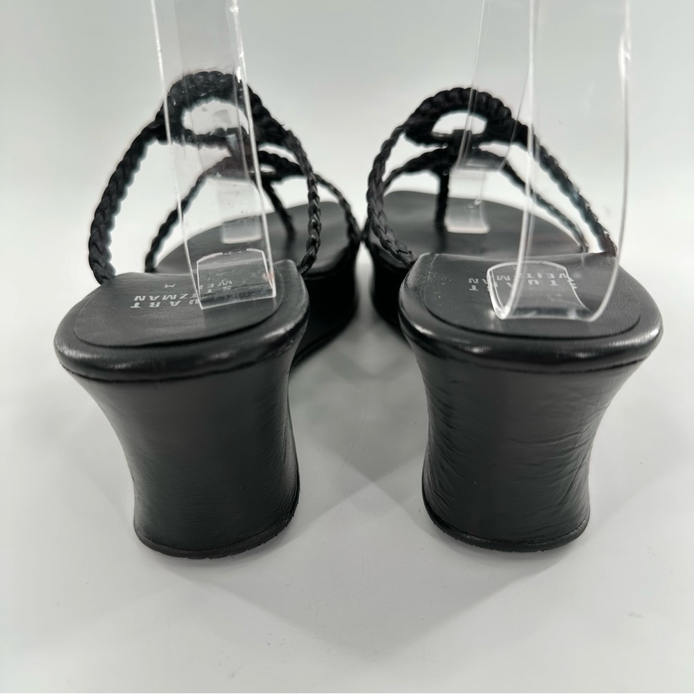 Stuart Weitzman womens sandals 8 black leather braided chunky platform slides - Picture 4 of 12